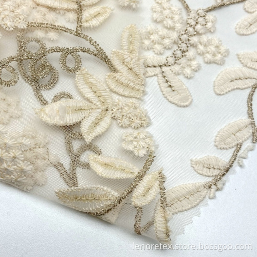 Bicolour Floral Knitted Nylon Embroidered Net Mesh Fabric